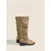 Hebilla de Cinturón Plisada Botas de Caballero Apiladas para Mujer Otoño/Invierno 2026 Nuevas Botas Altas de Tacón Grueso Antideslizantes Botas Largas Vaqueras