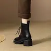 Botines de tobillo nuevos estilo británico 2026, puntera fina, versátiles, con cordones, forrados de felpa, tacón alto grueso, estilo retro francés Martin boots para mujer