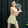 Conjunto de Falda de Tenis para Mujer, Chaleco Deportivo sin Mangas con Cuello Polo, Falda Plisada de Cintura Alta, Conjunto de Dos Piezas de Falda de Fitness Yoga de Secado Rápido