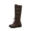 Botas de montar de estilo europeo y americano de tacón bajo para comercio exterior transfronterizo, botas de tubo alto de punta redonda para mujer de talla grande de otoño e invierno