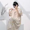 Camisola de Algodão e Seda para Mulheres, Estilo Fino de Manga Curta para o Verão, Pijama Estampado Novo Estilo Chinês, Modelo Popular Online, Roupa de Casa Plus Size para Primavera e Outono