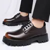 Zapatos Cruzados Marrones Talla Grande Otoño Versátiles para Hombre con Cordones Bloque de Color Punta Ancha Zapatos de Hombre Estilo Británico Suela Gruesa Casual Zapatos Derby