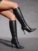 Botas Altas de Tacón de Aguja Puntiagudas Estilo Nuevo Europeo y Americano para Mujer Otoño/Invierno Terciopelo Elástico Adelgazantes Hasta la Rodilla Tallas Grandes Botas para Mujer
