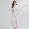 Vestido de péndulo grande con bordado de flores tridimensionales de toma real, conjunto de dos piezas con tirantes de encaje de pestañas de doble capa