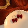 925 Agulha de Prata Vinho Veludo Vermelho Arco Outono e Inverno Novos Brincos Ano Novo Festival da Primavera Diamante Brincos Doces Jóias Mulheres