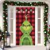 Cubierta de Puerta Decoración de Dibujos Animados del Grinch Cubierta de Puerta Navideña Monstruo Verde Grinch Tela Colgante Tapiz Fondo de Cubierta de Puerta