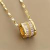 Collar Minimalista Redondo de Acero de Titanio para Mujer, Cadena para Clavícula con Colgante de Diamantes Completos, Joyería Elegante al por Mayor, Cadena Pequeña para la Cintura