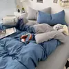 Nuevo Estilo Coreano Ins Color Puro Doble Cepillado Algodón Lavado Juego de Cuatro Piezas Ropa de Cama Funda Nórdica Ropa de Cama Colchón Dormitorio Estudiante