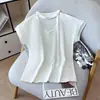 Camisa Blanca de Manga Corta con Huecos y Cinta, Estilo Nuevo de Verano, Sexy, para Mujer, Top Casual con Cuello Redondo y Mangas Murciélago para Mujer