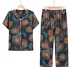 Ropa de verano para mujeres de mediana edad y mayores, traje de algodón y seda de manga corta para la abuela, camiseta de algodón artificial para mamá, pijama de cárdigan para ancianos