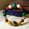 Design Original Contas Dzi Nobre Ágata de Osso Chifre de Carneiro Preto Pulseira de Múltiplas Pedras Estilo Étnico Cordão de Mão Joias Atacado