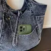 Nova Bolsa Jeans Estilo Coreano Ins Super Popular Versátil Fivela Sob o Braço Feminina Bolsa Tote Bolsa de Ombro Azul Lavado Preto