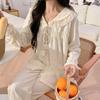 Pijama Feminina Primavera e Outono 2025 Nova High-end Manga Longa Doce Celebrante da Internet Estilo Princesa Roupa de Casa Conjunto de Algodão