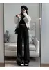Calça de Perna Larga com Espiga de Trigo Branca para Mulheres, Outono e Inverno, Forrada com Fleece, Engrossada, Quente, Roupa Externa, Fluida, Calça Casual de Chenille de Perna Reta