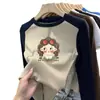 Camiseta interior térmica de manga larga con bloques de color y cuello redondo, nuevo estilo 2026 para niños de mediana y mayor edad, camiseta interior versátil para niñas, ropa de otoño e invierno