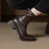 Versión de cuero suave~ Botines altos delgados de punta cuadrada para mujer, estilo francés, nuevos botines Martin de tacón grueso para otoño e invierno 2026