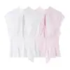 Camisa de Popelina de Verano para Mujer Estilo Europeo y Americano con Adorno de Lazo y Abertura 6367