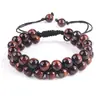 Piedra Ojo de Tigre, Ojo de Gato, Turquesa, Obsidiana con Patrón Rojo, Pulsera Fantasma Verde, Pulsera Tejida de Piedra Natural para Hombres y Mujeres