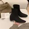 Botines de Punta Fina de Piel Suave Elásticos Ajustados con Tacón Grueso para Mujer Nuevos Botines de Otoño Invierno con Tacón Oculto para Aumentar la Altura Modernos