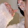 Aretes Frescos y Dulces con Lazo de Pedrería Clip para Hueso de la Oreja Exquisitos Mismo Estilo Estilo Plano Elegantes Moda Celebridad de Internet Arete