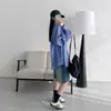 Jeans Rectos de Cinco Bolsillos con Borde Desgastado Azul Vintage para Mujer Verano Cintura Alta Aspecto Holgado Delgado Caídos Casual Pantalones de Pierna Ancha