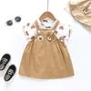 Vestido de Alça Cabeça de Urso Conjunto de Duas Peças Menina Macacão Curto de Manga Curta T Algodão Vestido de Alça Bebê Invencível Wudibaobao