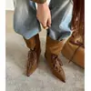Botines para Mujer de Caña Media con Correas Finas y Tacón de Gato, Nuevo Estilo Otoño e Invierno, Piel Genuina, Punta Fina, Tacón Medio, Caña Ancha, Botas sin Cierre