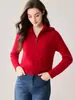 Suéter de punto jacquard 100% cachemir con cuello y media cremallera, estilo otoño/invierno, engrosado para abrigar, corte holgado, capa base versátil