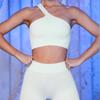 Camisola Sujetador Acanalada de Verano que Absorbe el Sudor y la Humedad de un Hombro Pantalones Cortos de Tres Cuartos Manga Corta Manga Larga Pantalones Largos Conjunto de Yoga de Siete Piezas