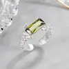 Anillo Brillante de Circonita Personalizado Coreano para Mujer, Anillo Abierto Irregular Geométrico de Moda Rectangular, Anillo para Dedo Índice