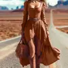 Estação Independente Transfronteiriça 2025 Europeu e Americano Casual Manga Longa Feminino Retrô Ocidental Vestido Jeans (Sem cinto)
