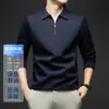 Transmisión en Vivo Popular Otoño 2025 Nuevo Polo de Manga Larga para Hombre de Mediana Edad Casual de Negocios Camisa Base con Media Cremallera Ropa para Hombre