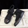 Moda Negra Estilo Coreano Combinable Universidad Cordones Zapatos de Lona Casuales Planos para Parejas de Hombre y Mujer Estilo Hong Kong