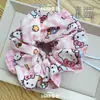 Scrunchie dulce y lindo con estampado de gato, con moño y pañuelo cuadrado, sujetador de coleta extra grande para niñas