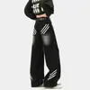 Pantalones de retazos a rayas estilo americano de pierna ancha para hombre, marca de moda nueva y moderna, jeans rectos de pierna ancha holgados lavados vintage