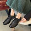 Zapatos de piel de vaca lavada con cordones para uso diario, 2025, gruesos, de tacón bajo y punta redonda, talla de mujer. Reembolso.