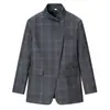 Moda feminina europeia e americana transfronteiriça, best-seller do AliExpress: xadrez, gola alta, um botão, manga longa, blazer casual com bolsos