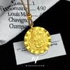 Pingente de Ouro Areia Dourada Antiga Novo Estilo Chinês Banhado a Ouro Padrão Gravado Pingente Redondo Deus da Riqueza Amarelo Padrão de Martelo Pingente Gravado Colar