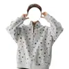 Cardigan Retro Americano con Estampado Integral de Estrellas Cuello Alto para Hombre Primavera/Otoño Holgado Perezoso Relajado Chaqueta Superior con Cremallera
