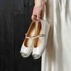 Zapatos Mary Jane de Cuero de Vaca que Aumentan la Altura para Mujer, Planos de una Sola Correa, Nuevo Estilo Otoño, Cuero Genuino, Punta Redonda, Tacón Plano, Zapatos de Boca Baja de una Sola Pieza para Mujer