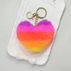 Llavero colgante de pompón de corazón multicolor, adorno colgante para coche, pequeño corazón de durazno de felpa con estampado de leopardo, accesorios de joyería al por mayor
