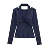 Nuevo Conjunto de Dos Piezas de Punto Lyocell con Cuello Halter y Mangas Largas para Mujer, Elegante Conjunto con Top Retorcido y Camisa Interior para Otoño e Invierno, Moderno
