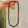 Pulseira Autêntica Estilo Vintage com Múltiplos Círculos de Calcedônia Vermelha Natural e Ágata Negra