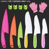 Cuchillo para cortar de enseñanza temprana para jardín de infancia, molde para galletas de bola de arroz para alimentos complementarios, cortador con impresión de melón y fruta, tabla de cortar, cuchillo de fruta de plástico para niños