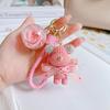 Chaveiro de Urso de Gesso com Diamantes Fofo Flor Eterna Criativa Menina das Flores Coração Pequeno Presente de Feriado Pingente de Personalidade
