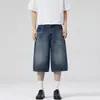 Jeans Lavados de Pierna Ancha de Siete Puntos Estilo Coreano de Verano para Hombres y Mujeres Sueltos Tallas Grandes Silueta Adelgazante Pierna Recta Pantalones Cortos de Longitud Media Modernos