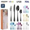 Amazon Talheres de Aço Inoxidável Faca Garfo Colher Conjunto de 24 Peças Louça Restaurante Ocidental 1010 Faca de Churrasco Garfo Colher Conjunto em Caixa de Presente