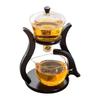 Juego de té con lámpara de palacio semiautomática para perezosos, juego de té de cristal japonés con succión magnética, tetera de kung fu para el hogar, caja de regalo