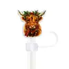 Tapas de Paja Navideñas Dibujos Animados Vaca de las Tierras Altas Tapones para Polvo 10 mm Cubiertas de Paja de Goma Suave Decorativas Impresas Regalos Festivos Venta al por Mayor