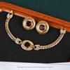 Conjunto de Pulseira e Brincos Romanos com Pedra Vermelha Estilo Artístico Vintage Rococó Joias Moda Pulseira Brincos